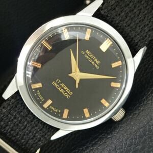 Vintage 1984 Montine Of Switzerland  Manual Mens Silver Watch W/Nato Strap